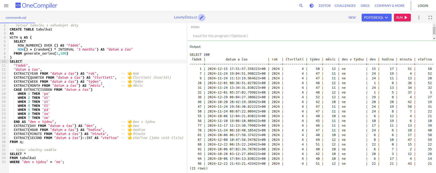 OneCompiler - PostgreSQL