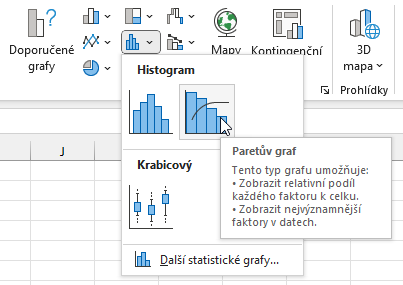 Excel - Histogram - Paretův graf